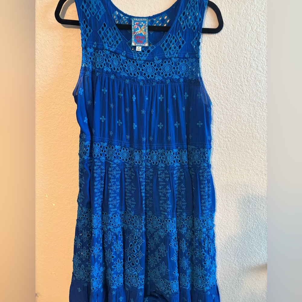 Johnny Was Blue Pleated Embellished Sundress